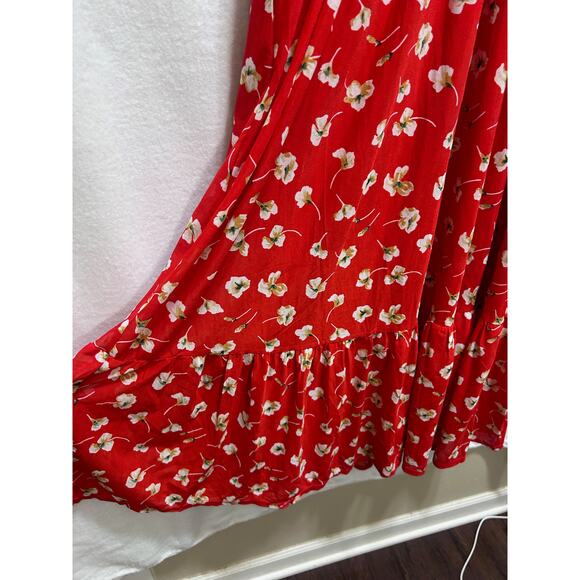 Siren Lily Red Floral Maxi Dress XL Mesh Lined Boho Prairie Peasant Cottagecore - Picture 5 of 9